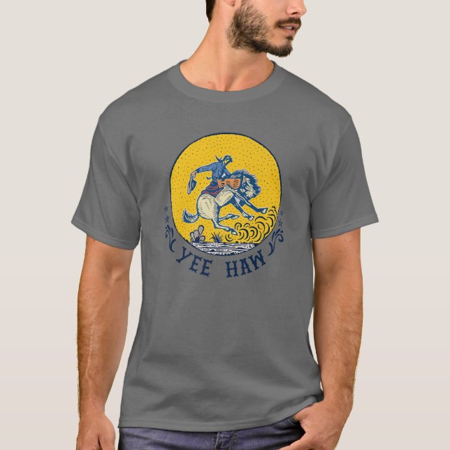 Camiseta Retro Cowboy Yeehaw Western Country CowGirl Horse (Frente)