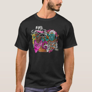 Camiseta Retro Cowgirl Boots Hester Turquoise Sunflower Wes