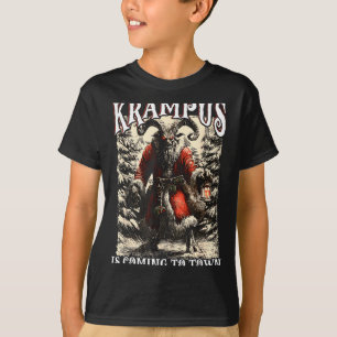 Camiseta Retro Creepmas Krampus Está Chegando à Cidade Humo