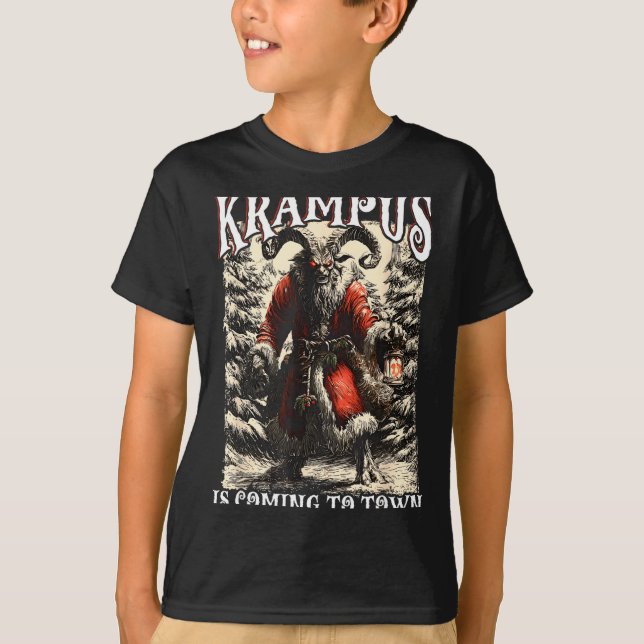 Camiseta Retro Creepmas Krampus Is Coming To Town Dark Humo (Frente)