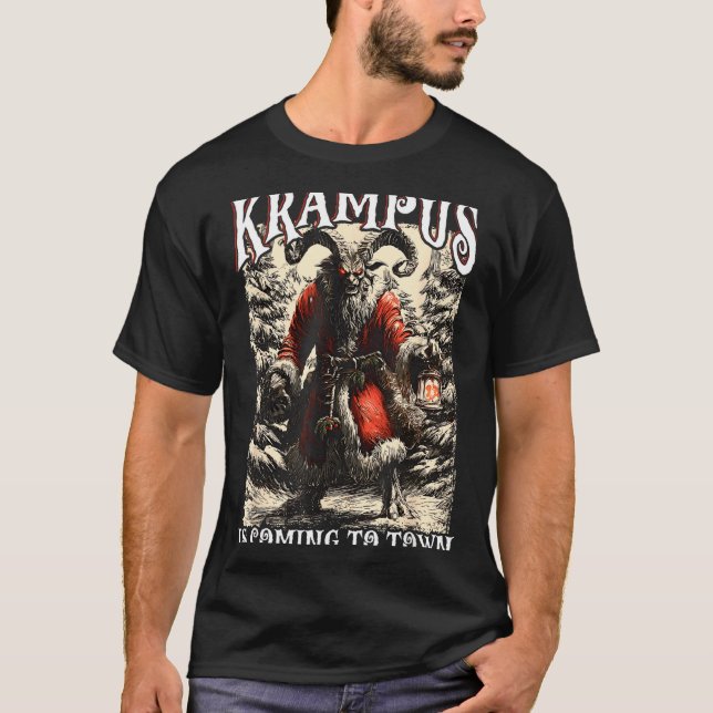 Camiseta Retro Creepmas Krampus Is Coming To Town Dark Humo (Frente)