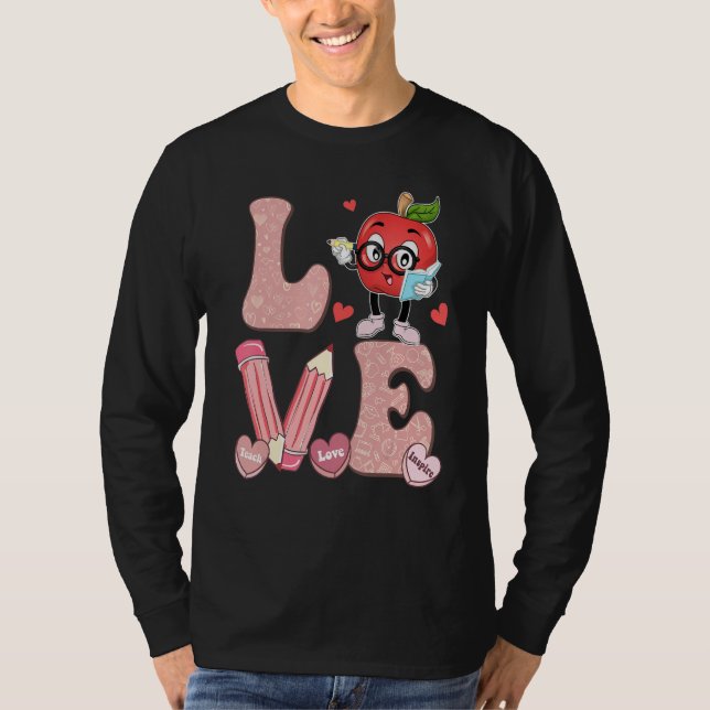 Camiseta Retro Cute Pencil Apple Love Teacher Funny Valenti (Frente)