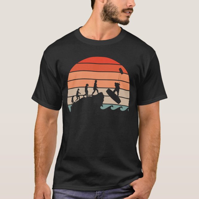 Camiseta Retro da Evolução do Kitesurfing Kiteboard (Frente)