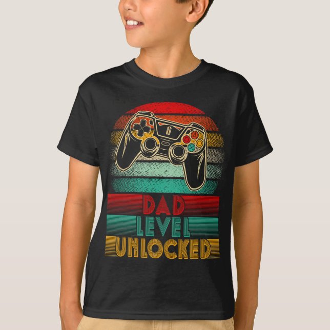 Camiseta Retro Dad Level Unlocked New Dad Controller Father (Frente)