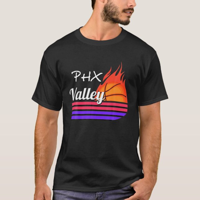 Camiseta Retrô de Basquete Flaming PHX do Valley Oop Rally (Frente)
