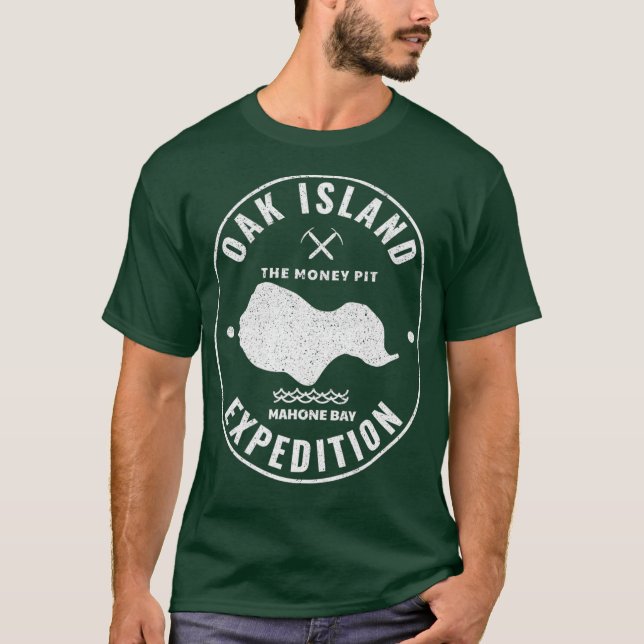 Camiseta Retro de caça ao tesouro da expedição de Oak Islan (Frente)