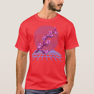 Camiseta Retro de Cereja com Flor de Sakura Puro Japonês