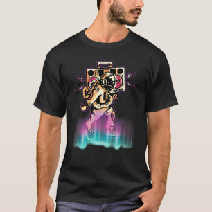 Camiseta Retrô de dança astronauta com player de música