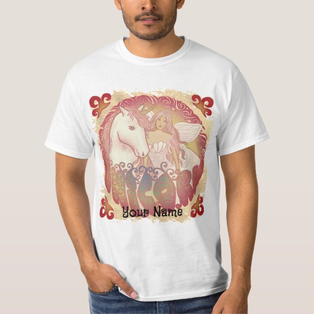 Camiseta retrô de fada e unicórnio (Frente)