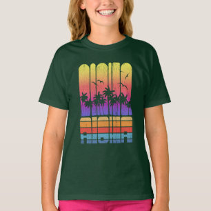 Camiseta Retro de Férias Tropicais da Aloha Palm Beach