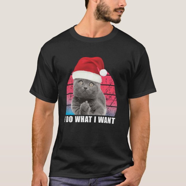 Camiseta Retro De Gato De Natal Eu Faço O Que Eu Quero Gato (Frente)