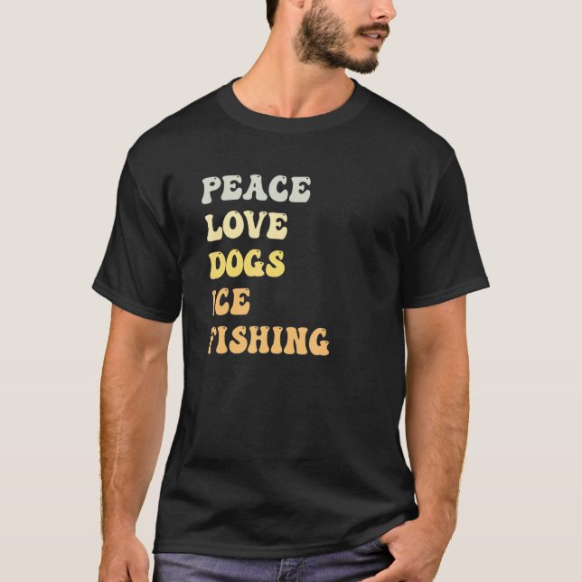 Camiseta Retro De Pesca Do Gelo Com O Amor Da Paz (Frente)