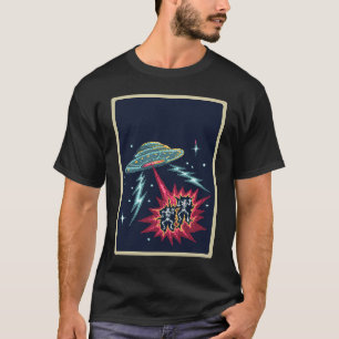 Camiseta Retro de Pixel de Ataque OVNI de Alienígena Galáxi