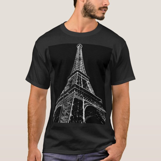 Camiseta Retro de Pop preto e branco da Torre Eiffel (Frente)