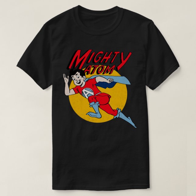 Camiseta Retro de quadrinhos de poderoso átomo (Frente do Design)