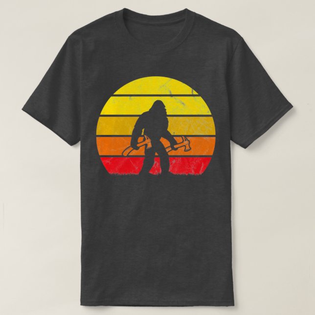 Camiseta Retrô De Sasquatch Ax Bigfoot (Frente do Design)