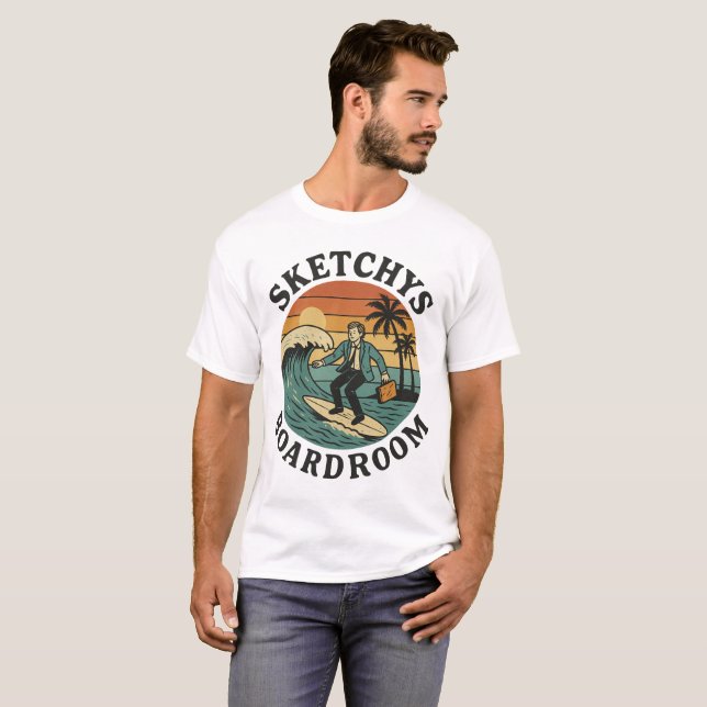 Camiseta retrô de surf Sketchys Boardroom  (Frente Completa)