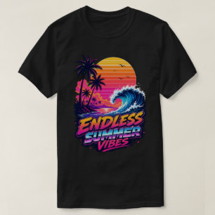 Camiseta Retro de Synthwave Sunset Surf dos Anos 8
