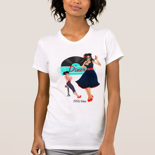 Camiseta Retro de verificação preto e branco do chá de jant (Frente)