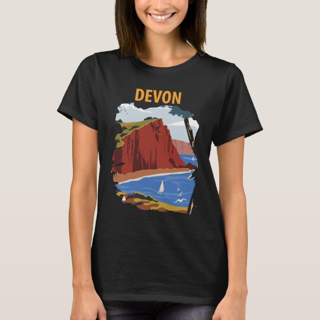 Camiseta Retro de Viagem Costa de Devon Inglaterra (Frente)