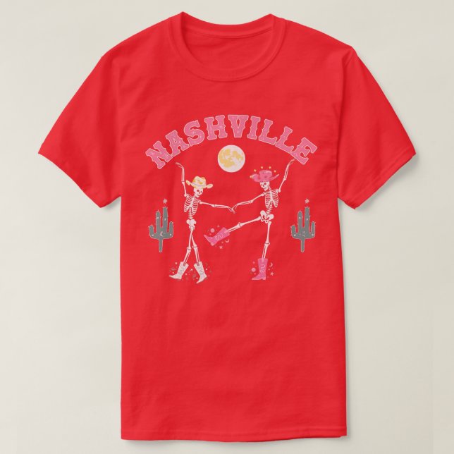 Camiseta Retro Desert Skeleton Dancing Cowboy Nashville Com (Frente do Design)