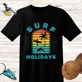 Camiseta Retro design "Feriados do Surf" com surfista e pal