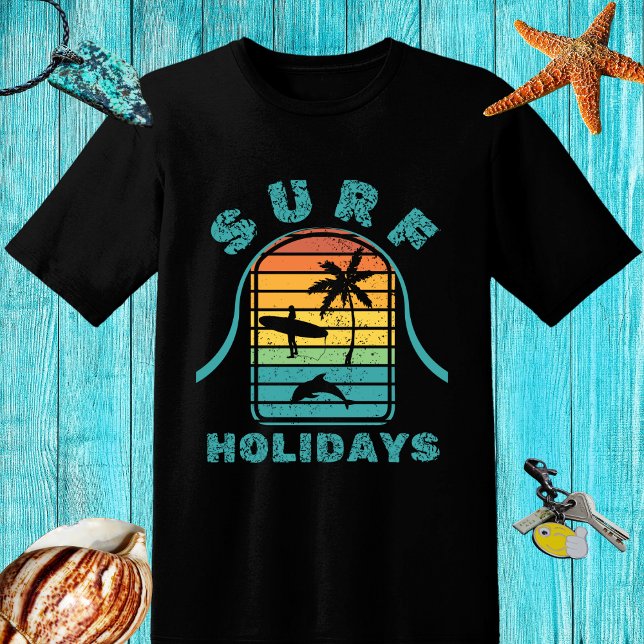 Camiseta Retro design "Feriados do Surf" com surfista e pal (Criador carregado)