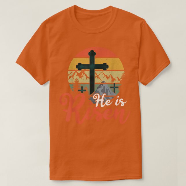 Camiseta Retro Deus Jesus Ele Risen Christian 2022 Happy Ea (Frente do Design)