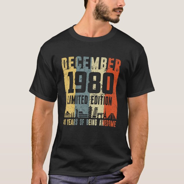 Camiseta Retro Dezembro 1980 aniversário de 40 anos Funny G (Frente)