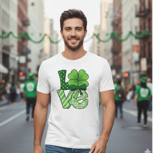 Camiseta Retro Dia de São Patrício Amor Xadrez Verde Clover