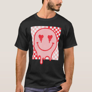 Camiseta Retro Dia dos Namorados Rosto Feliz Coração Xadrez