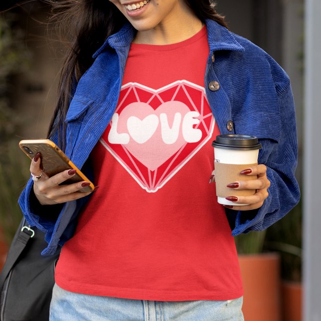 Camiseta Retro Diamond Heart Love Red Dia de os namorados (Criador carregado)