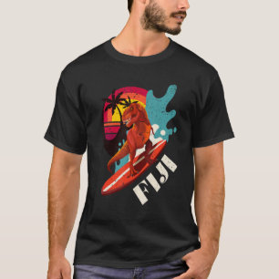 Camiseta Retro Dinossauro Navegando em Fiji Viagem Souvenir