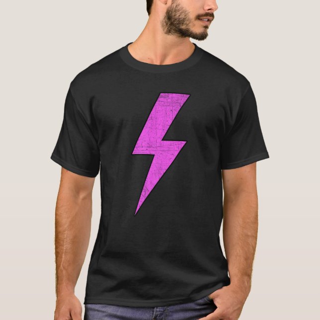 Camiseta Retro Distressed Front & Back PINK Lightning Bolt  (Frente)