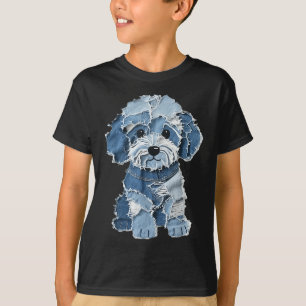 Camiseta Retro Divertido Remendo de Denim Animal Cachorro I