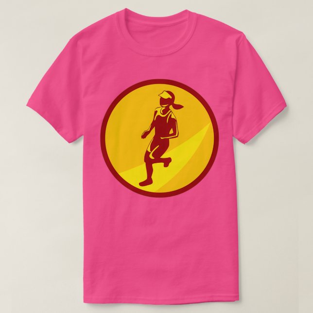 Camiseta Retro do Círculo da Maratona Feminina (Frente do Design)