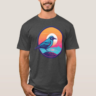 Camiseta Retrô do garoto Pássaro Azul Synwave