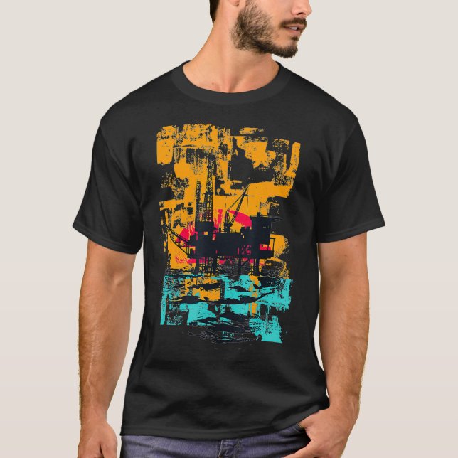 Camiseta Retrô do Trabalhador do Olefield Rig Offshore (Frente)