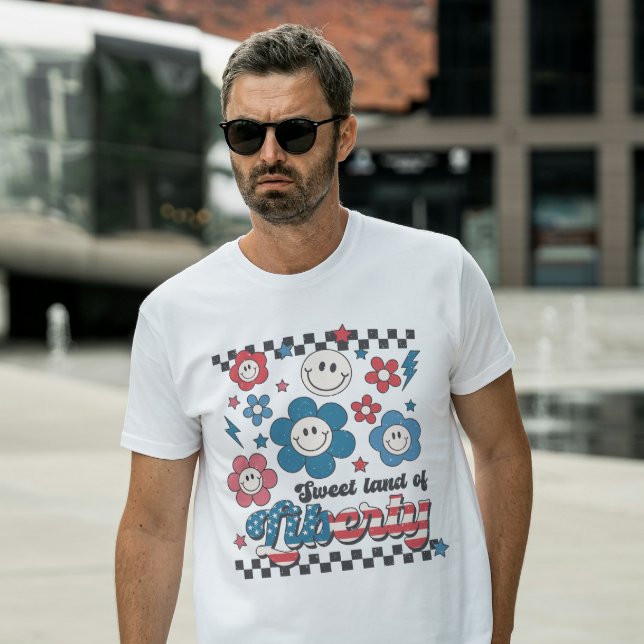 Camiseta Retro "Doce Terra da Liberdade" Quarto de julho de (Criador carregado)