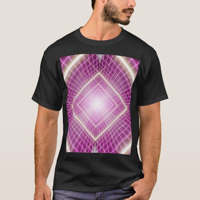 Camiseta Retro dos anos 80: Fundo 3D Sci-Fi. (Frente)