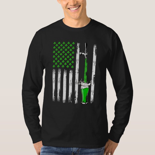 Camiseta Retro Draft Beer American Flag Shamrock St Patrick (Frente)