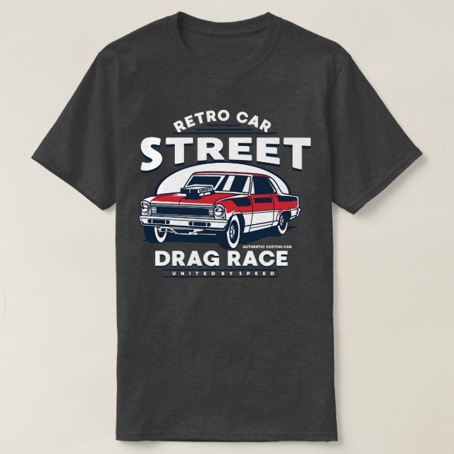 CAMISETA RETRO DRAG RACE CAR CARTÃO (Frente do Design)