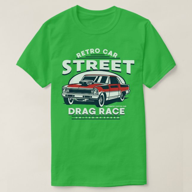 CAMISETA RETRO DRAG RACE CAR CARTÃO (Frente do Design)