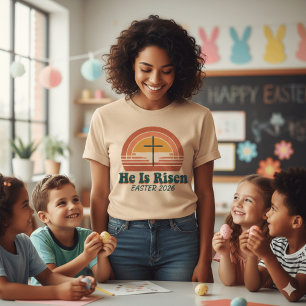 Camiseta Retro Ele Ressuscitou Páscoa 2026 Cruz Solar Crist
