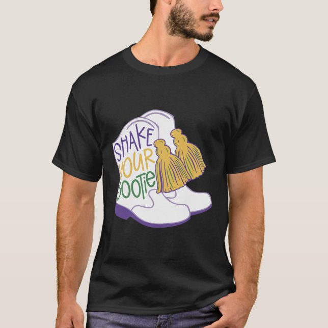 Camiseta Retro Engraçado Agita Seu Bootie Mardi Gras Costum (Frente)