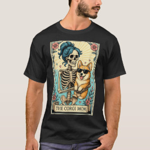 Camiseta Retro Engraçado Corgi Mãe Tarot Card Skeleton Hall