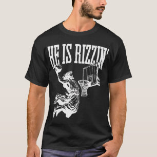 Camiseta Retro Engraçado Ele É Rizzie Páscoa Cristã Brincan