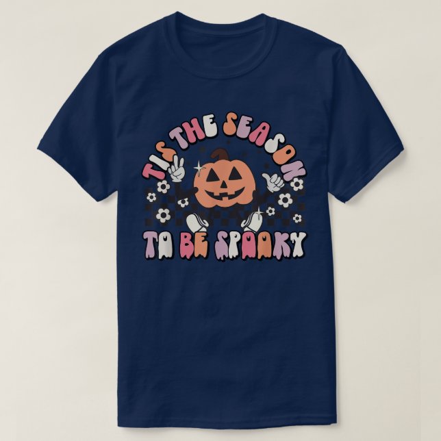 Camiseta Retro Esta É A Época De Spooky Floral Pumpkin H (Frente do Design)