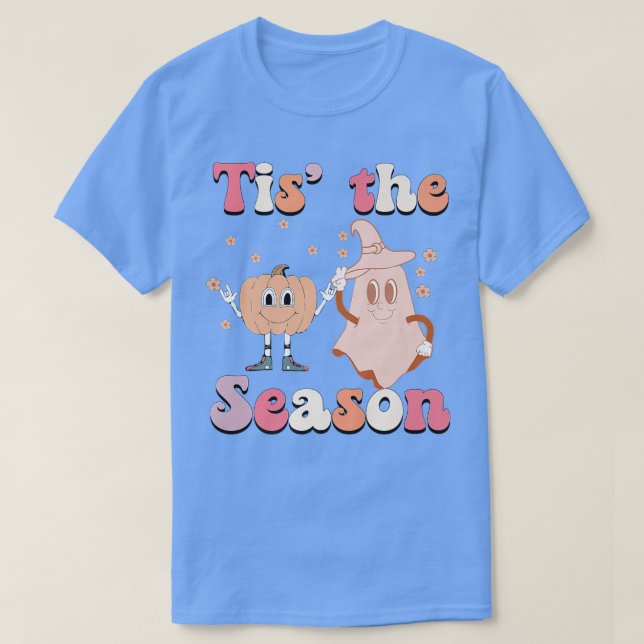 Camiseta Retro Esta É A Época Pumpkin E Ghost Halloween (Frente do Design)
