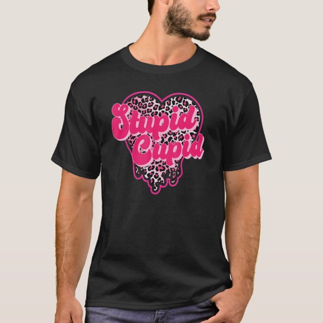 Camiseta Retro Estúpidos Cupido Leopard Heart Dias de os na (Frente)